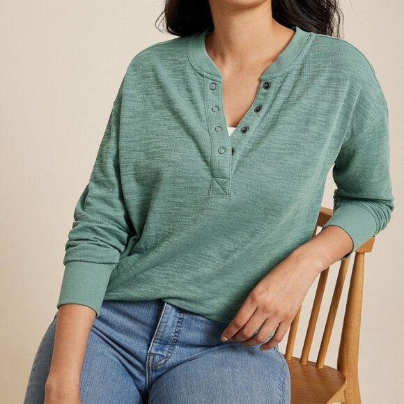 Sweatshirt Top 1X=  Maurices Snapped Henley Drop Shoulder Oversized Relaxed Fit - Picture 1 of 6